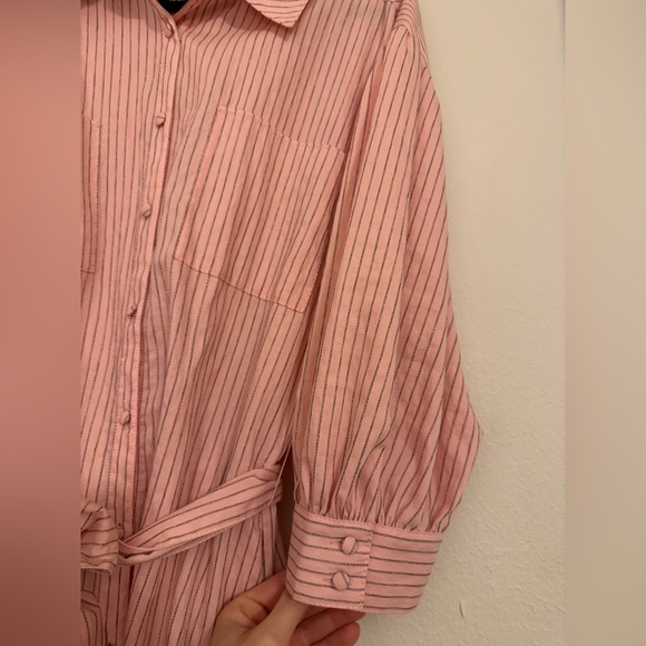 Cinq à Sept Pink Striped Knee-Length Shirt Dress - Picture 7 of 9